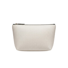Stylish White Textured Toiletry Bag or Cosmetic Pouch with Zipper, Isolated on a Clean White Background, Ideal for Travel and Beauty Storage
