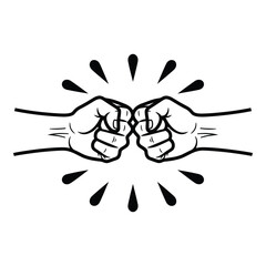 Clenched fists illustration with energy sparks showing determination and power in a dynamic graphic design