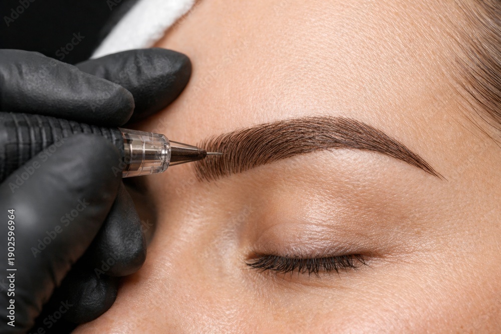 Eyebrow shaping application close-up (Adobe Stock comp)