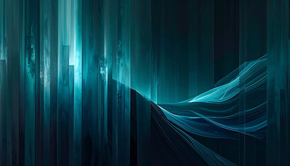 Abstract teal background with vertical lines and flowing light effects