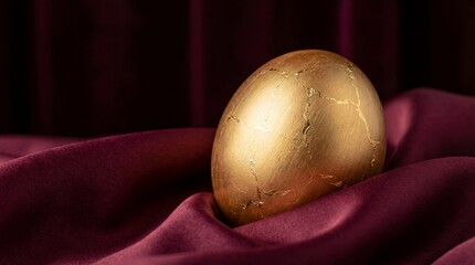 Easter Egg with Gold Cracks on Fabric Luxury Still Life