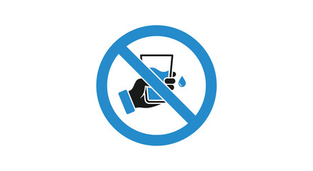 A bright blue prohibition sign depicts a black silhouette of a hand holding a smartphone with a falling water droplet