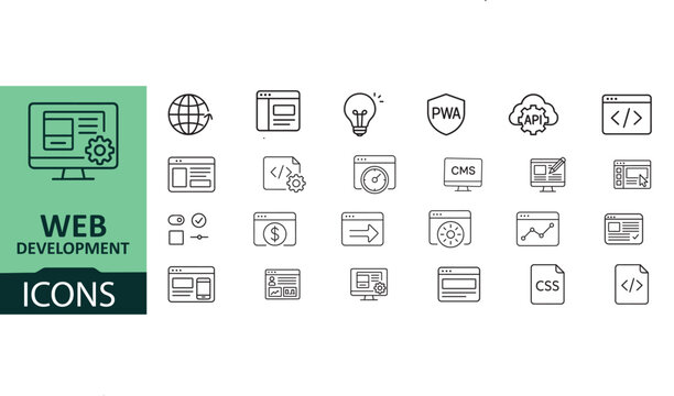Web development icons set for design and development projects