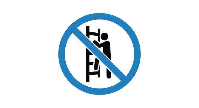 This image depicts a prohibition sign featuring a silhouetted figure climbing a ladder indicating no climbing allowed high quality professional