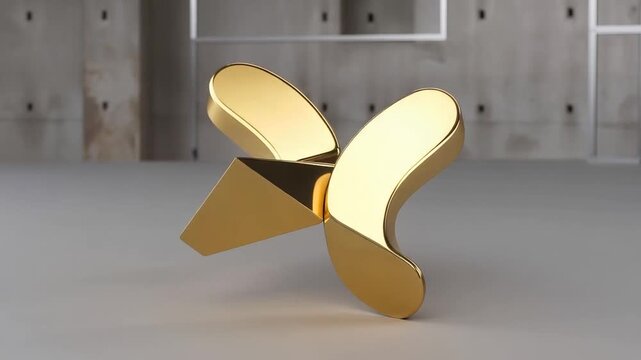 A pair of shiny gold headphones lying on their side in an empty concrete room with a smooth floor and visible wall studs