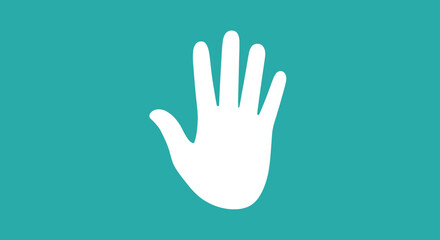 Obraz premium White open hand symbol on teal background.