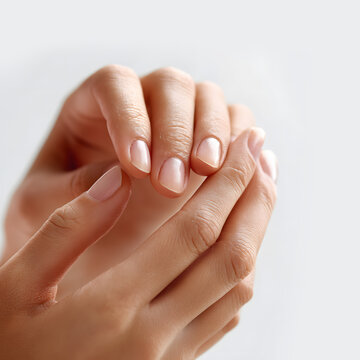 Well groomed female hands after moisturizing hand care routine isolated on white background