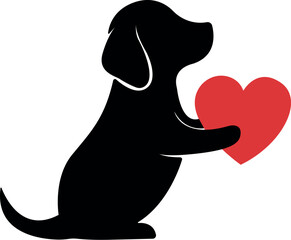 Dog Silhouette Holding Heart Vector Graphic Cute Love Pet Symbol Illustration.