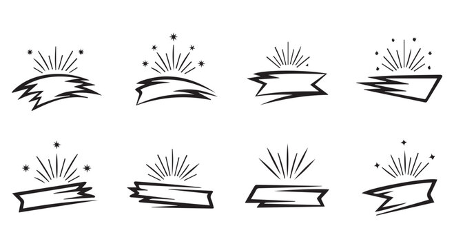 Collection of eight comic book style speech bubbles with dynamic effects and starbursts on a Transparent Background.