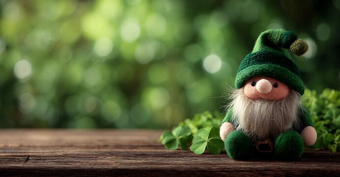 A charming garden gnome with a green hat sits amongst foliage
