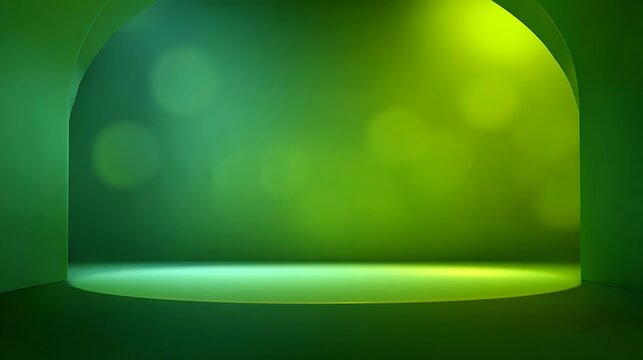 Abstract green arched doorway with blurred bokeh lights in the background