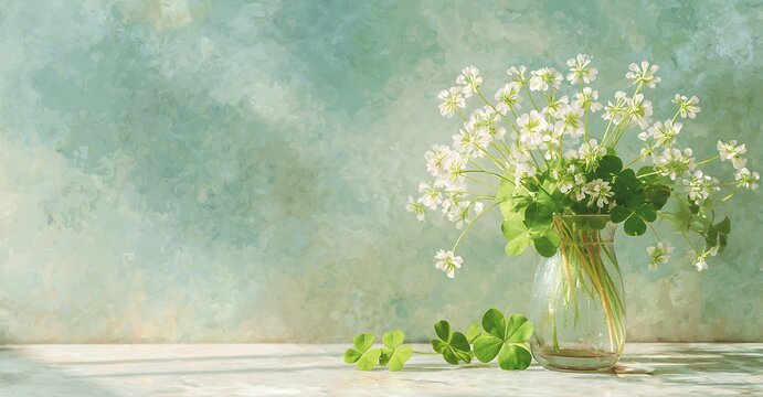 Delicate white flowers arranged in a glass vase against a soft backdrop