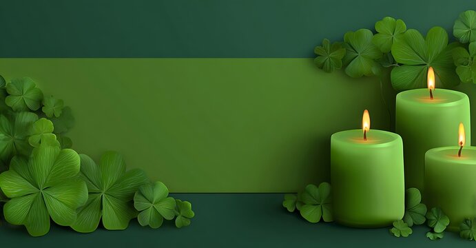 Green candles and clover leaves create a serene st patrick s day scene