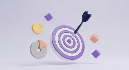 明るい背景上の矢で中心を打つ抽象的な目標