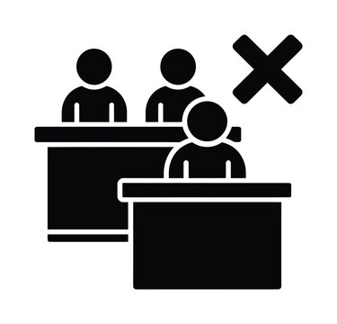 Vector icon depicting a panel discussion with three people and one person marked incorrect.