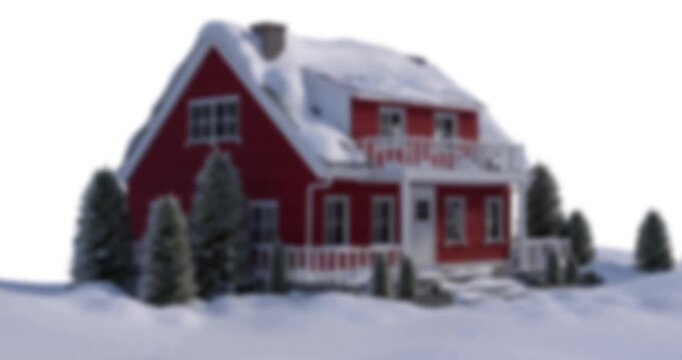 Animation of red pattern moving over out of focus house in winter