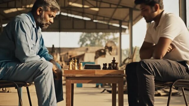 Playing Chess On Wooden Table