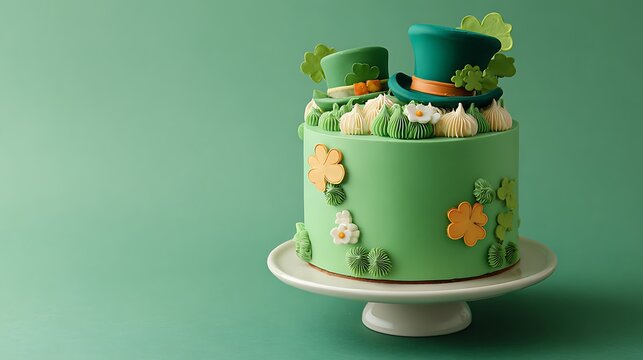 A charming st patrick s day themed cake with a leprechaun and clovers
