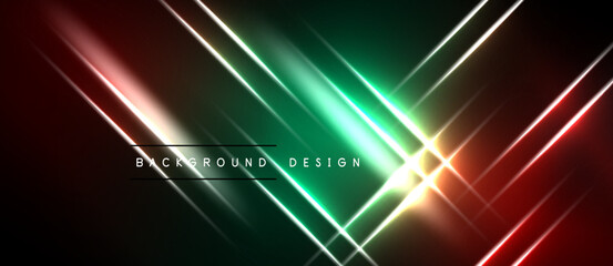 Naklejka premium Abstract background features vibrant neon lines, gradients. Red, green, yellow hues create dynamic visual effect. Modern design element.