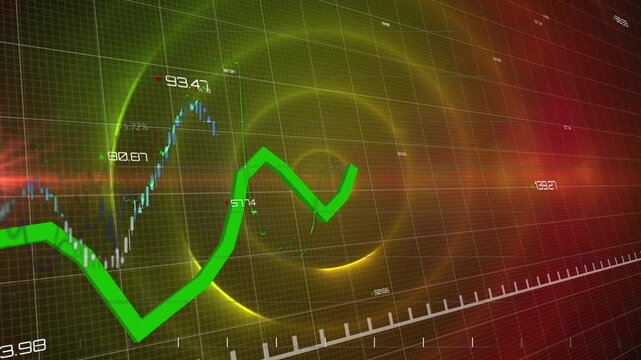 Animation of multiple graphs and increasing numbers over circular pattern in background