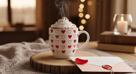Steaming Valentine Cocoa Mug and Sealed Love Letter