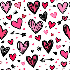 Sketchy Pink Love Heart Doodle Pattern Background Design