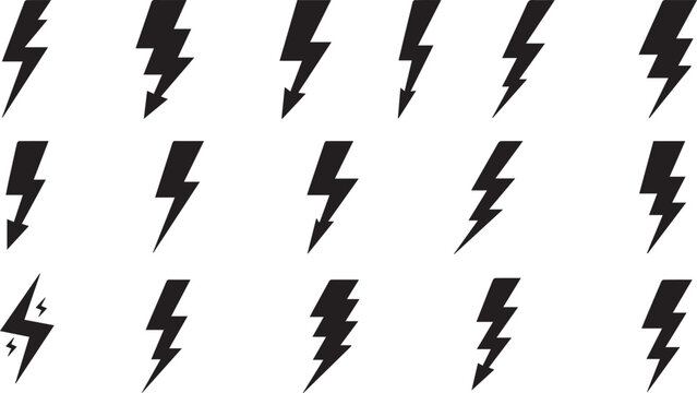 Lightning Bolt Icons Minimal Vector Set