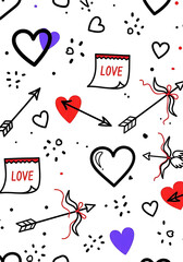 Romantic Doodle Hearts Arrows Love Notes Pattern