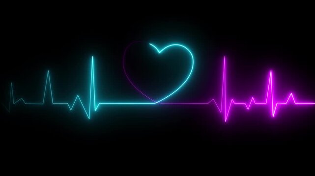 Heartbeat monitor EKG line monitor shows heartthrob, Seamlessly loop electrocardiogram medical screen with heart rhythm in green on black background. ECG machine