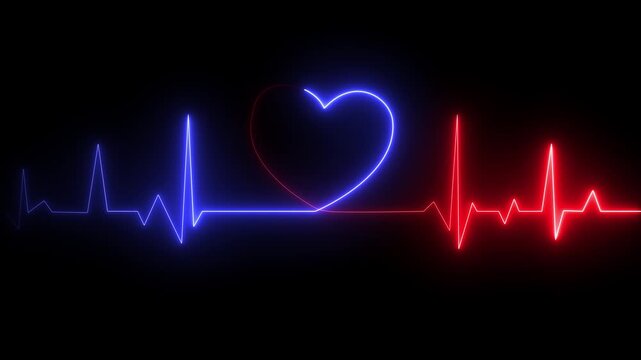 Heartbeat monitor EKG line monitor shows heartthrob, Seamlessly loop electrocardiogram medical screen with heart rhythm in green on black background. ECG machine