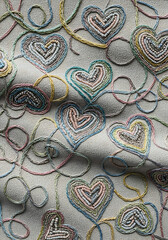 Pastel Embroidery Hearts Tangled Threads Upholstery Texture