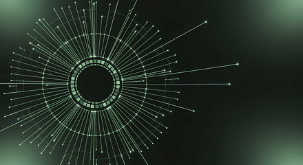 緑色の光る線が放射状に伸びる技術的な背景デザイン