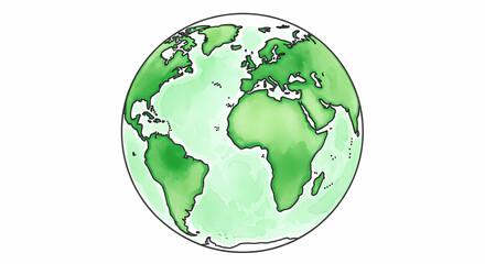 Obraz premium 水彩風の地球儀と淡い緑色の背景に手描きの地図