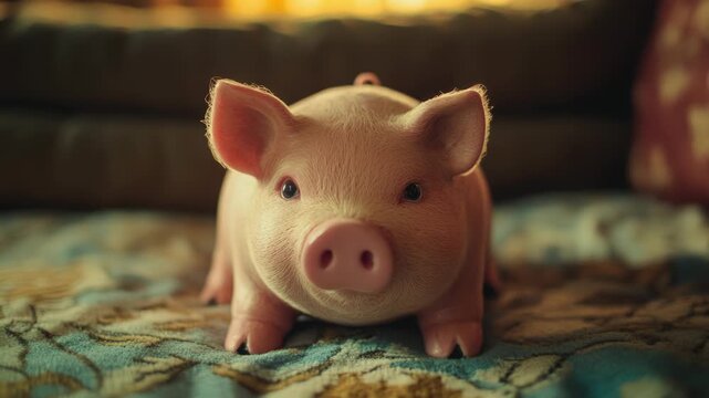 Small pig on bed