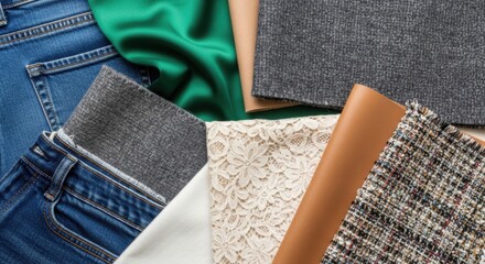 Assortment of various fabrics and textiles in different colors and textures.