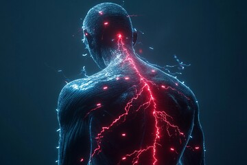 Visual depiction of spinal pain with electric shock effects