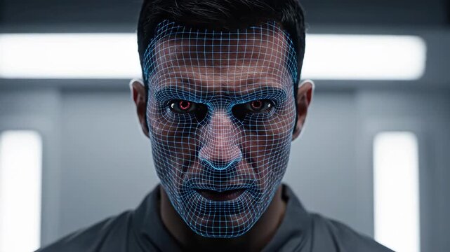 A man's serious face morphing under AI analysis