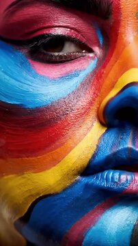 Close-up Body Paint Transformation with Rainbow Artwork in Motion