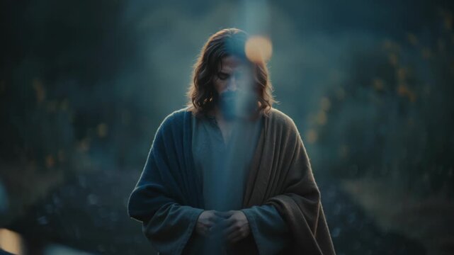 Jesus Christ surrounded by Roman soldiers. Biblical scene from Christs passion. Religious art depicting suffering Lord.