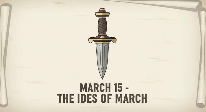 March 15 the ides of march historical event commemoration with dagger and parchment background