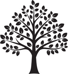 Fototapeta premium A minimalist black silhouette of a tree with leaves on a white background