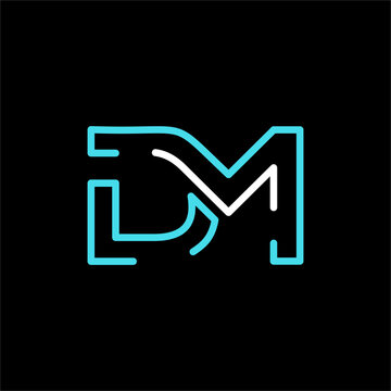 Stylized Neon Monogram Letter DM Logo.