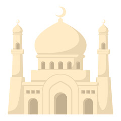 Mosque vector illustration flat design Islamic architecture religious building with dome and minarets isolated on white background perfect for Ramadan Kareem Eid Mubarak greeting cards and web banner.