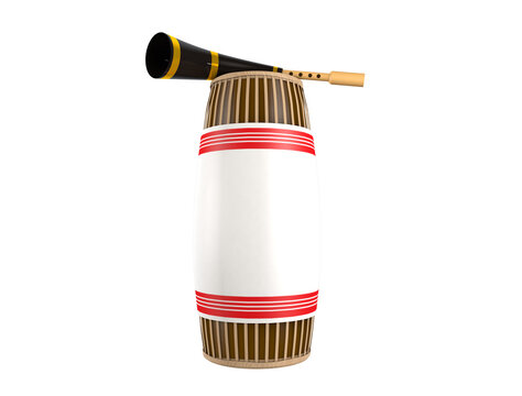 High-quality 3D render of a Assamese bihu dhol pepa on isolated on white bohat bihu magh bihu kati bihu