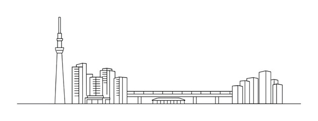 Obraz premium Minimalistic silhouette of urban cityscape featuring tokyo skytree