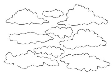 Set of clouds isolated on white background. Line art clouds.
