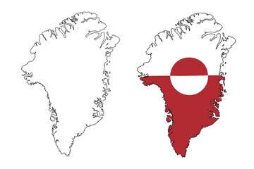 Greenland map design. White silhouette Greenland map with flag.