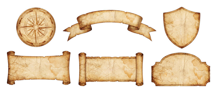 Old map label plaques illustrations Set.