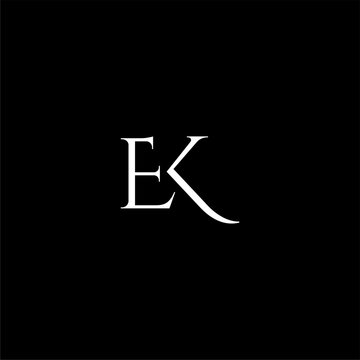 White EK Monogram on Black Background.