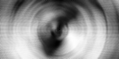 Black radial halftone circles. Dotted sound wave rings. Stippled epicenter, target, radar icon concept. Ripple concentric signal vibration element. Vector round dashed and dotted